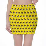 Sleeping Bear Emoji Pattern Print Pencil Mini Skirt