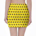 Sleeping Bear Emoji Pattern Print Pencil Mini Skirt