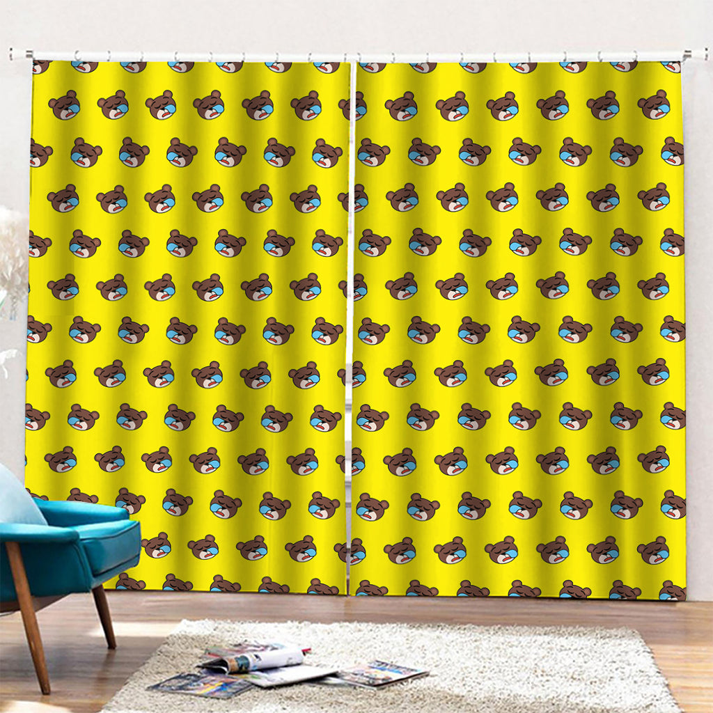 Sleeping Bear Emoji Pattern Print Pencil Pleat Curtains