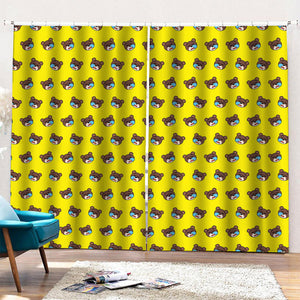 Sleeping Bear Emoji Pattern Print Pencil Pleat Curtains