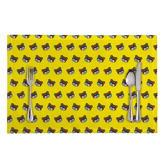 Sleeping Bear Emoji Pattern Print Placemat