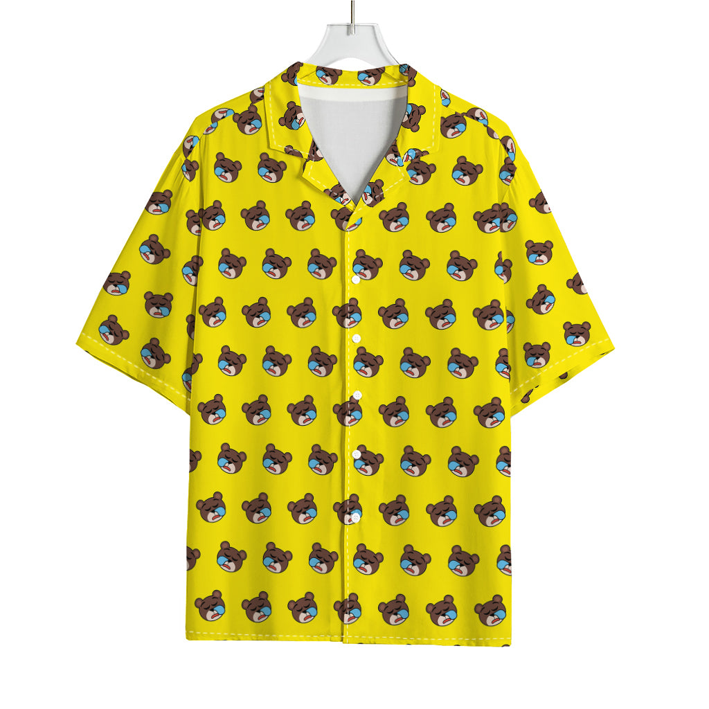 Sleeping Bear Emoji Pattern Print Rayon Hawaiian Shirt