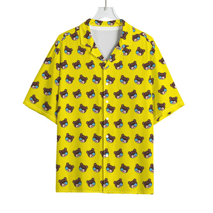 Sleeping Bear Emoji Pattern Print Rayon Hawaiian Shirt