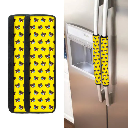 Sleeping Bear Emoji Pattern Print Refrigerator Handle Covers