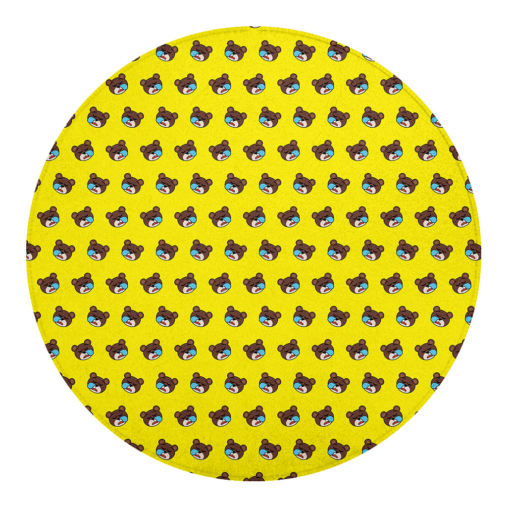 Sleeping Bear Emoji Pattern Print Round Blanket
