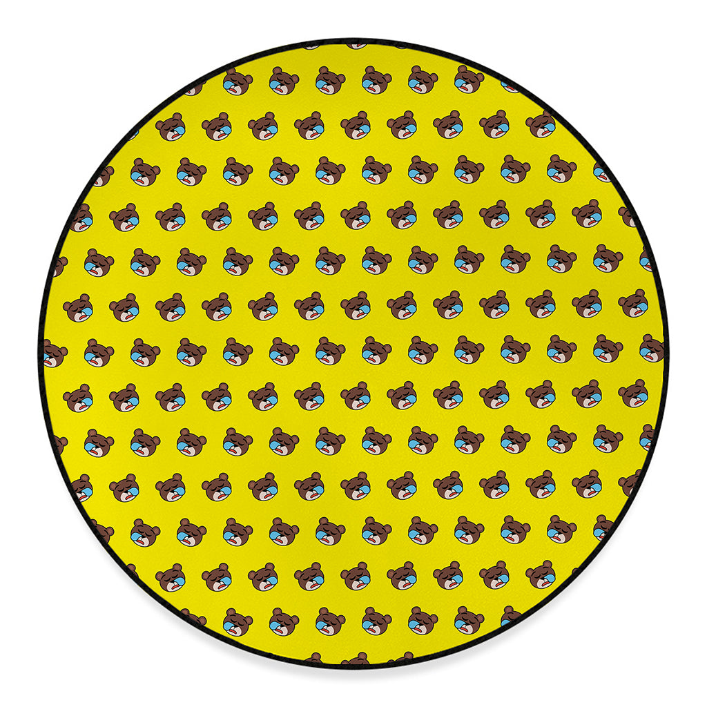 Sleeping Bear Emoji Pattern Print Round Floor Mat