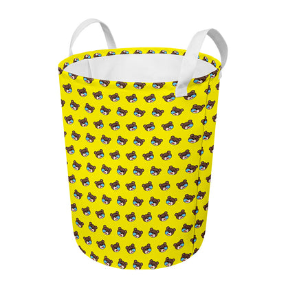 Sleeping Bear Emoji Pattern Print Round Laundry Basket