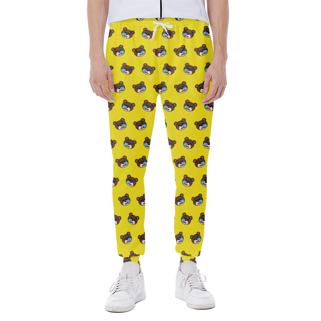 Sleeping Bear Emoji Pattern Print Scuba Joggers