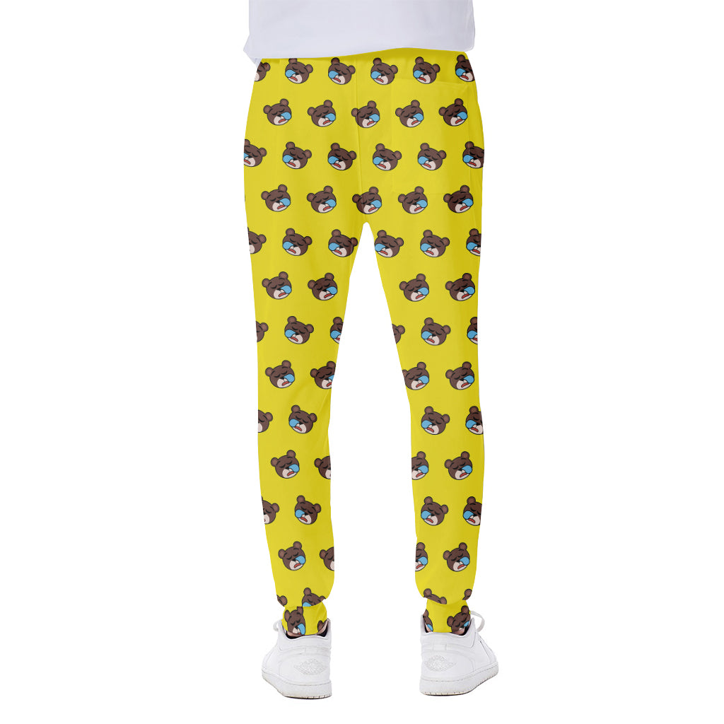 Sleeping Bear Emoji Pattern Print Scuba Joggers