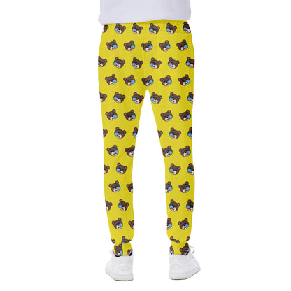 Sleeping Bear Emoji Pattern Print Scuba Joggers