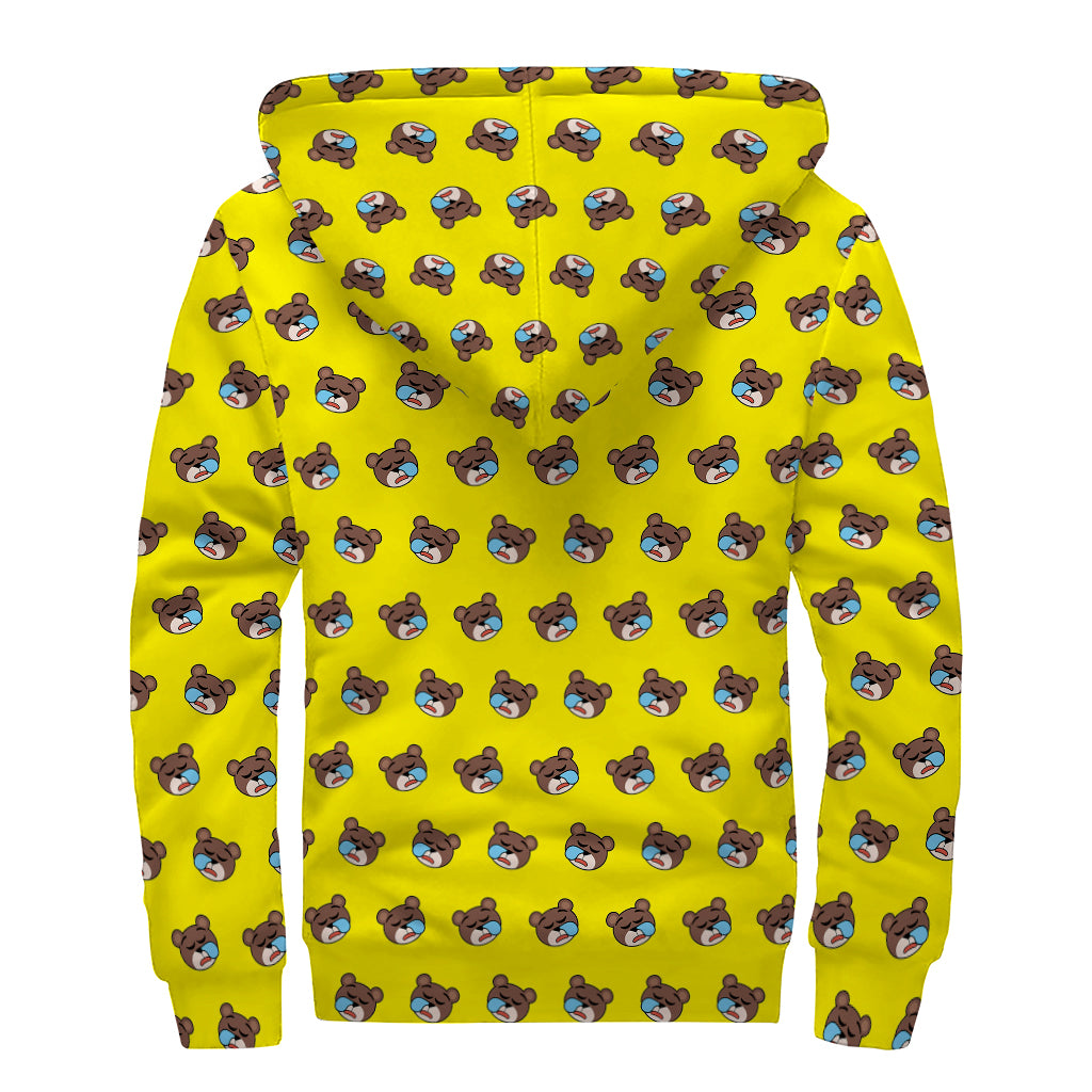 Sleeping Bear Emoji Pattern Print Sherpa Lined Zip Up Hoodie
