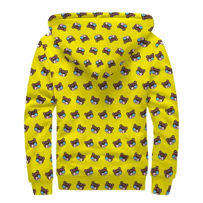 Sleeping Bear Emoji Pattern Print Sherpa Lined Zip Up Hoodie
