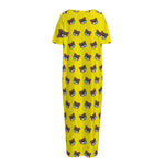 Sleeping Bear Emoji Pattern Print Short Sleeve Long Nightdress