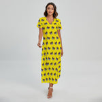 Sleeping Bear Emoji Pattern Print Short Sleeve Maxi Dress