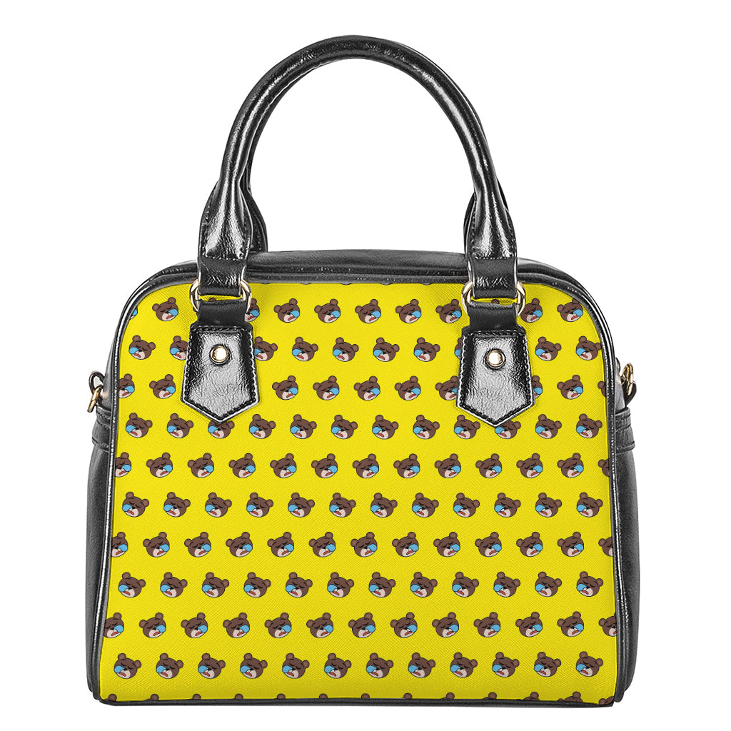 Sleeping Bear Emoji Pattern Print Shoulder Handbag