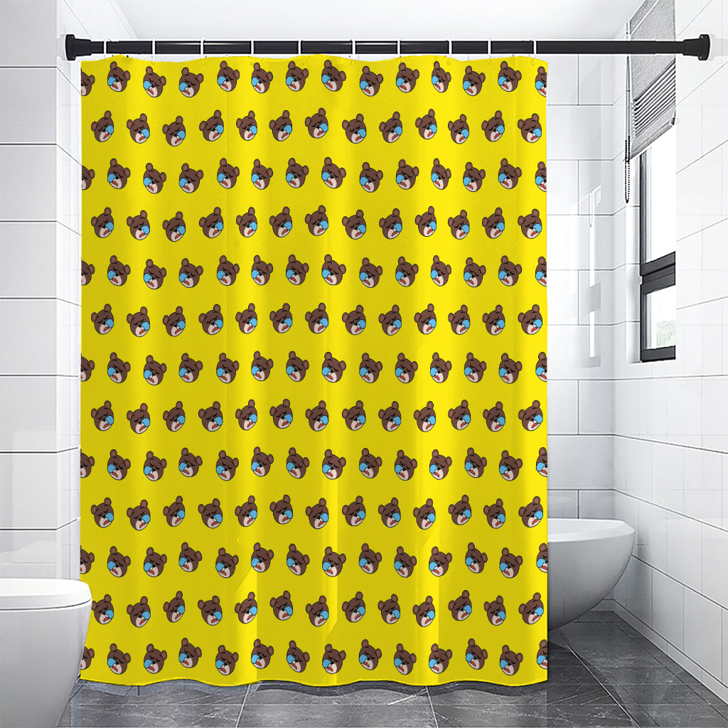 Sleeping Bear Emoji Pattern Print Shower Curtain