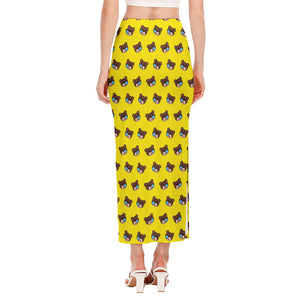 Sleeping Bear Emoji Pattern Print Side Slit Maxi Skirt