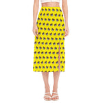 Sleeping Bear Emoji Pattern Print Side Slit Midi Skirt