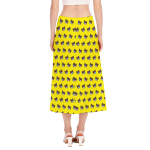 Sleeping Bear Emoji Pattern Print Side Slit Midi Skirt