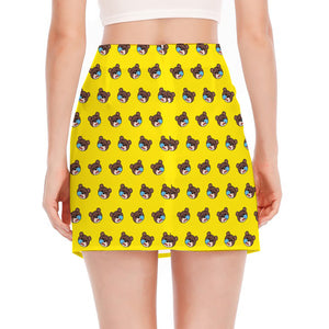 Sleeping Bear Emoji Pattern Print Side Slit Mini Skirt