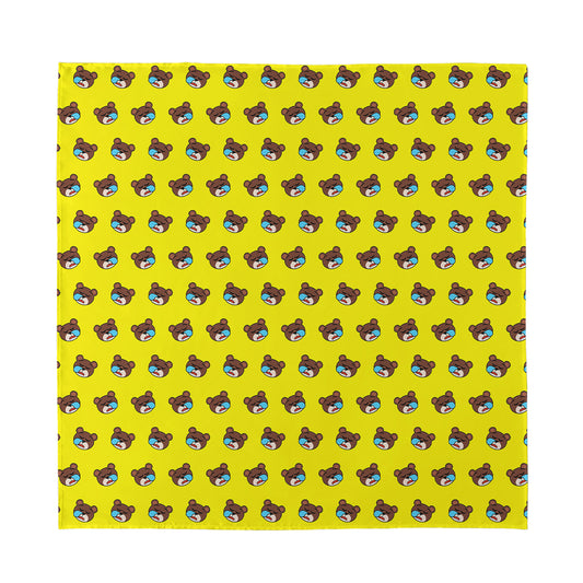 Sleeping Bear Emoji Pattern Print Silk Bandana