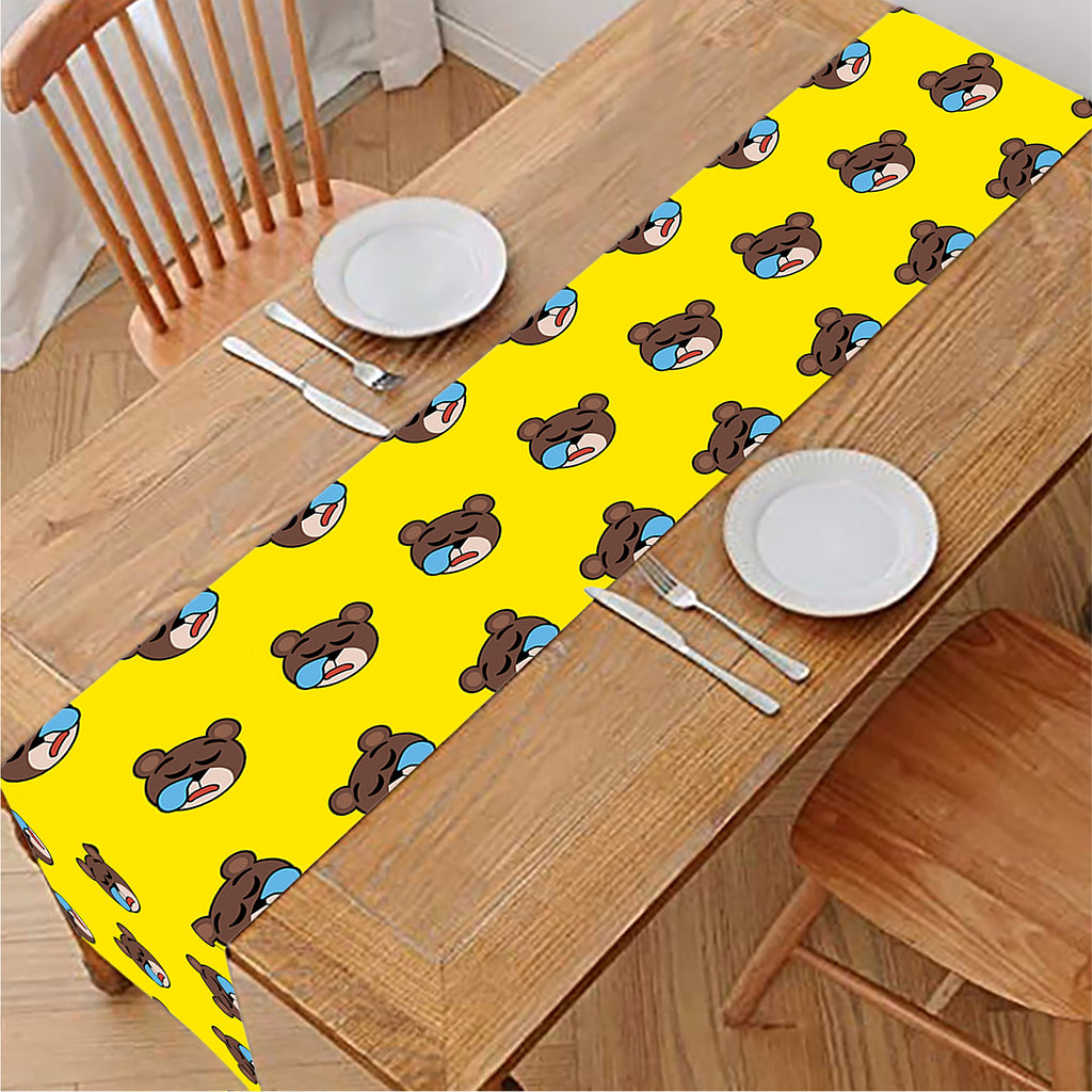 Sleeping Bear Emoji Pattern Print Table Runner