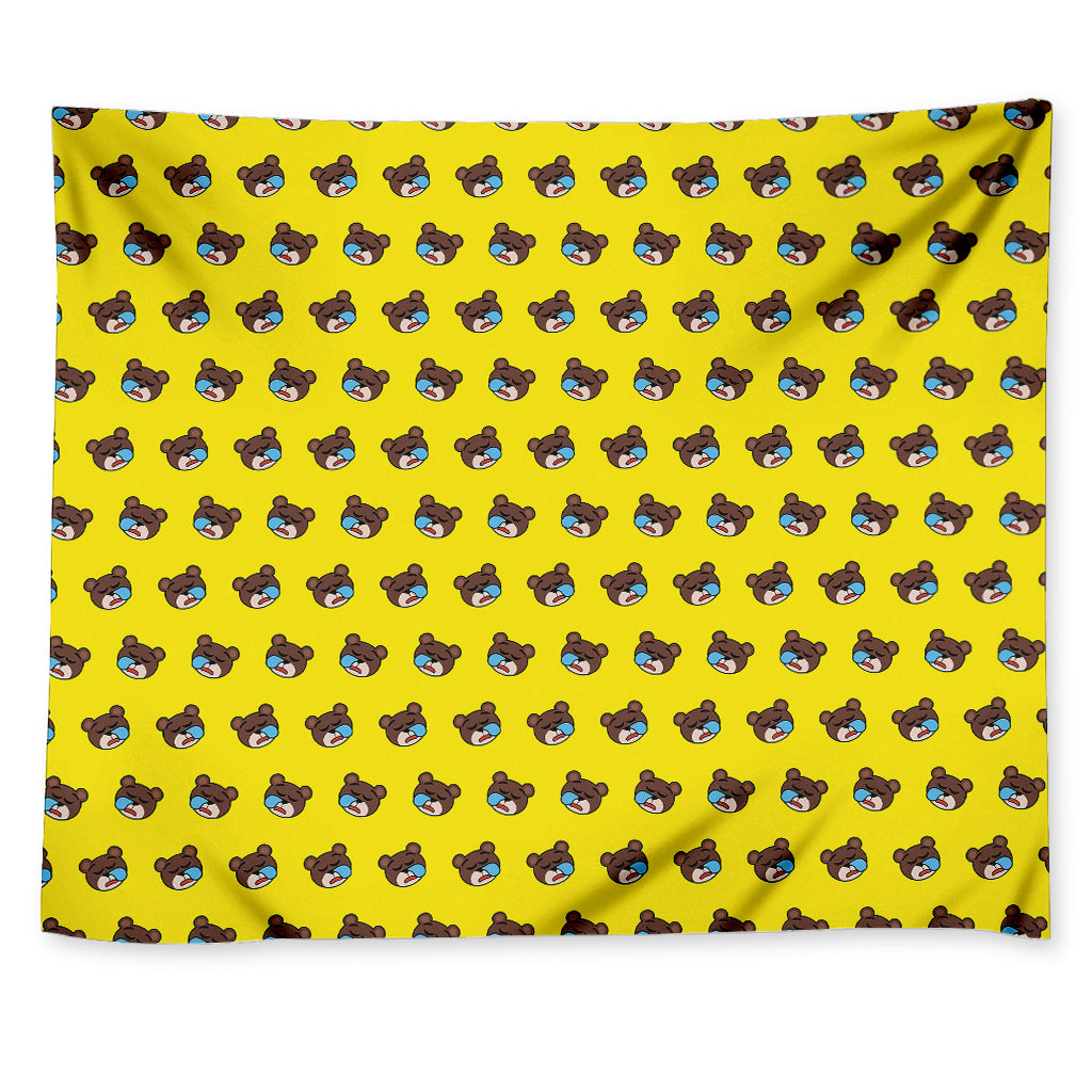 Sleeping Bear Emoji Pattern Print Tapestry