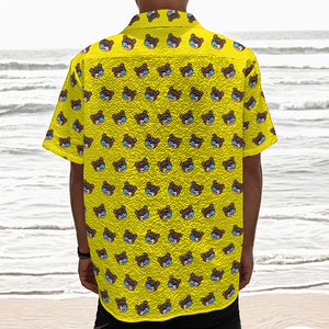 Sleeping Bear Emoji Pattern Print Textured Short Sleeve Shirt