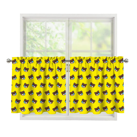 Sleeping Bear Emoji Pattern Print Tier Curtains