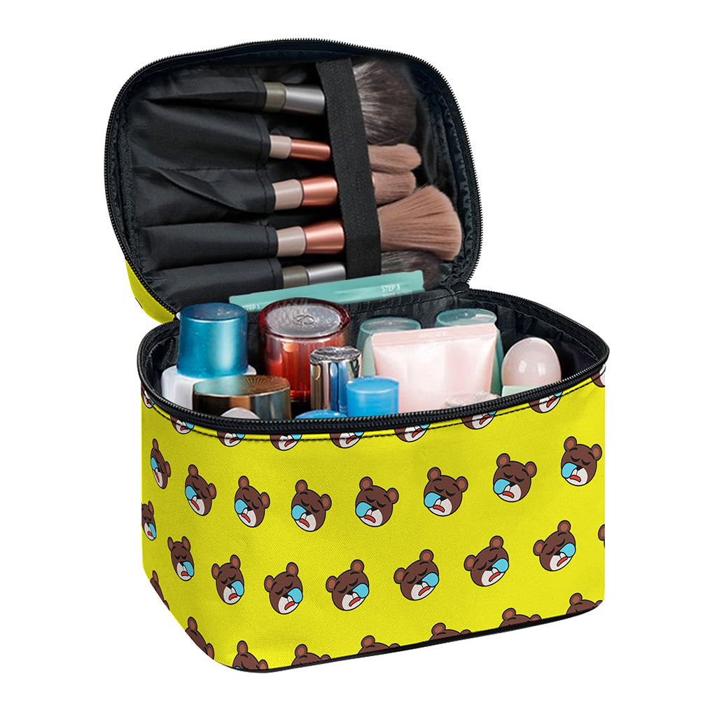 Sleeping Bear Emoji Pattern Print Travel Makeup Bag