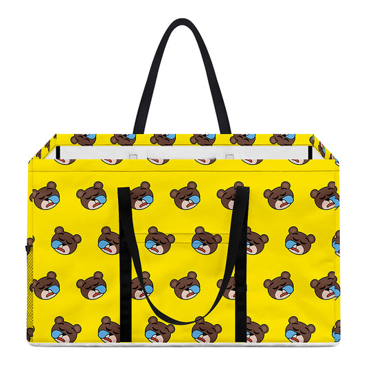 Sleeping Bear Emoji Pattern Print Utility Tote Bag