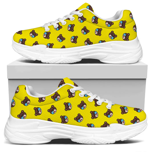 Sleeping Bear Emoji Pattern Print White Chunky Shoes