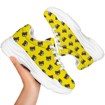 Sleeping Bear Emoji Pattern Print White Chunky Shoes