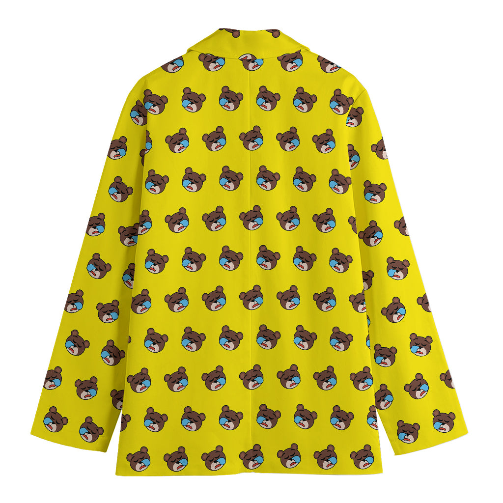 Sleeping Bear Emoji Pattern Print Women's Blazer