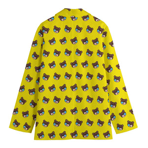 Sleeping Bear Emoji Pattern Print Women's Blazer