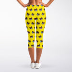 Sleeping Bear Emoji Pattern Print Women's Capri Leggings