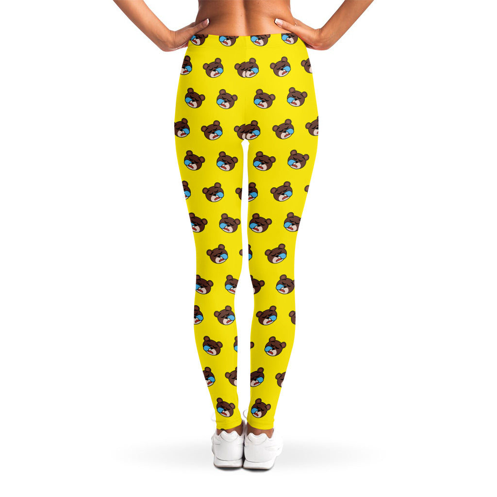 Sleeping Bear Emoji Pattern Print Women's Leggings
