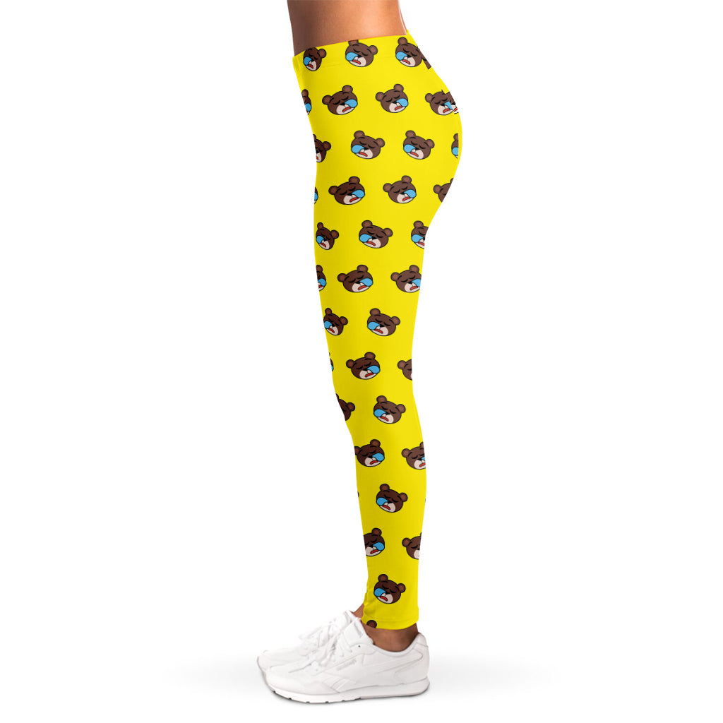 Sleeping Bear Emoji Pattern Print Women's Leggings
