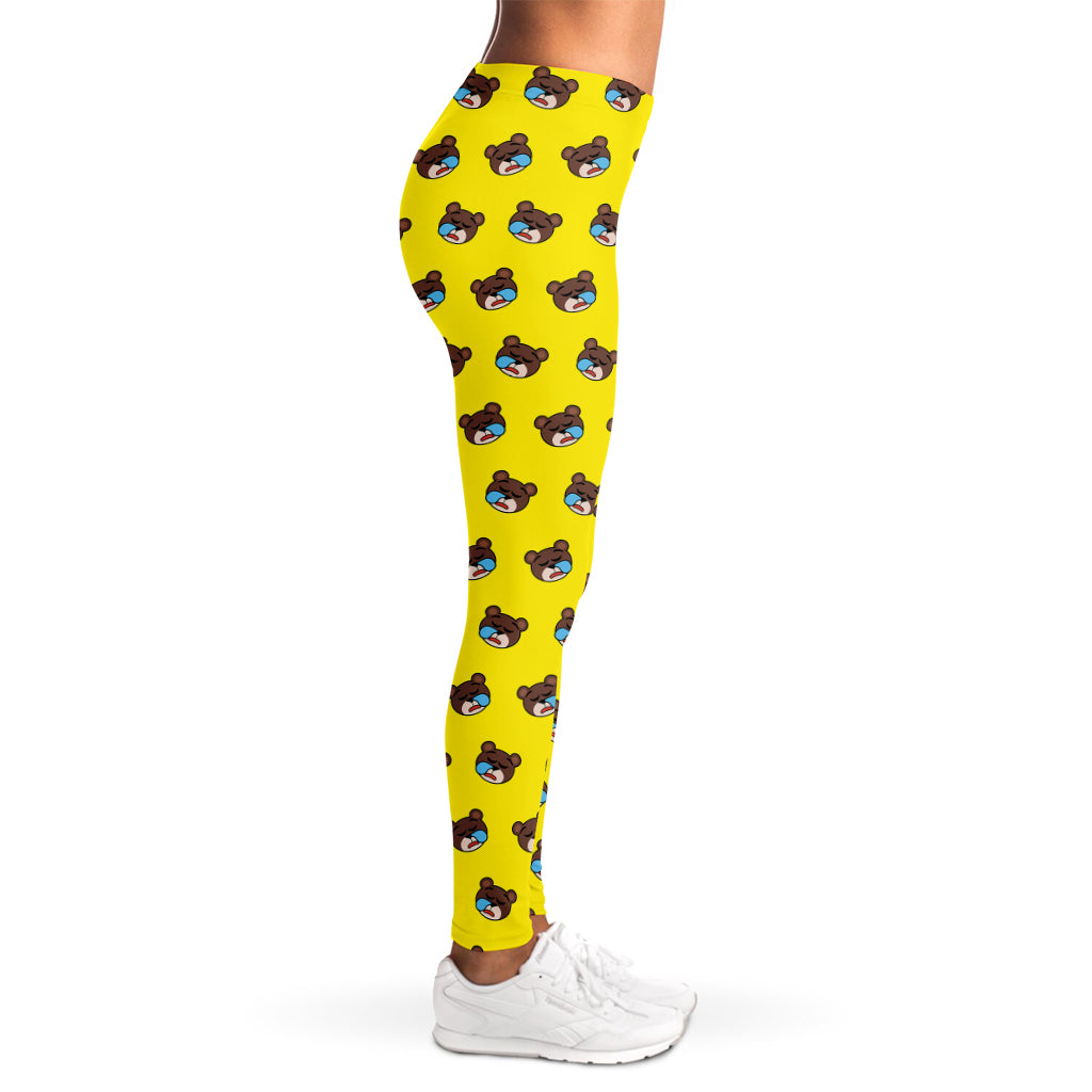 Sleeping Bear Emoji Pattern Print Women's Leggings