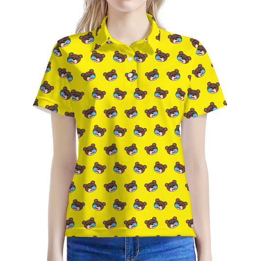 Sleeping Bear Emoji Pattern Print Women's Polo Shirt