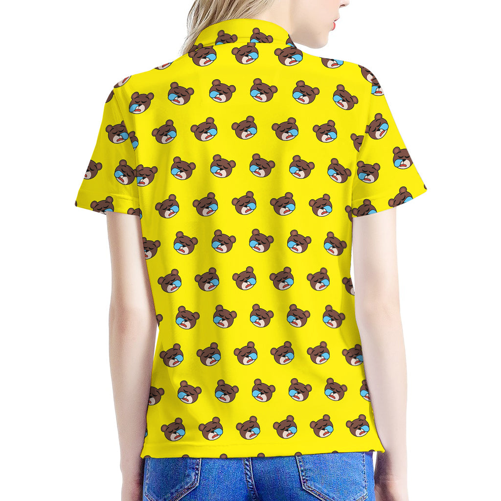 Sleeping Bear Emoji Pattern Print Women's Polo Shirt