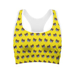 Sleeping Bear Emoji Pattern Print Women's Sports Bra
