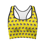 Sleeping Bear Emoji Pattern Print Women's Sports Bra