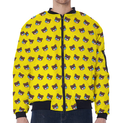 Sleeping Bear Emoji Pattern Print Zip Sleeve Bomber Jacket