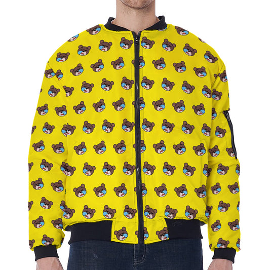 Sleeping Bear Emoji Pattern Print Zip Sleeve Bomber Jacket