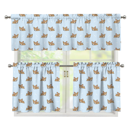 Sleeping Chihuahua Pattern Print 3 Piece Kitchen Curtains