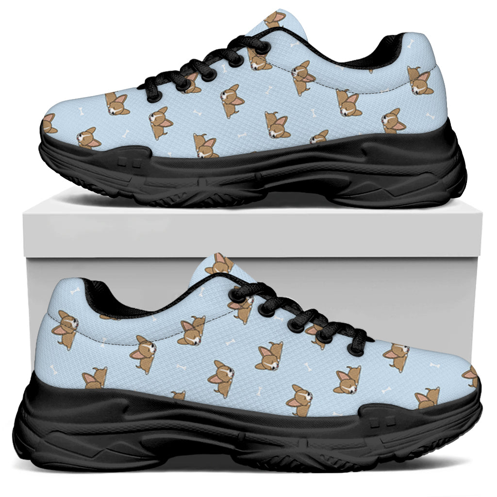 Sleeping Chihuahua Pattern Print Black Chunky Shoes