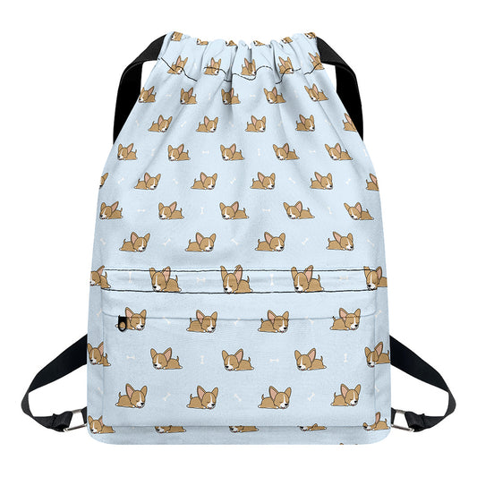 Sleeping Chihuahua Pattern Print Drawstring Backpack