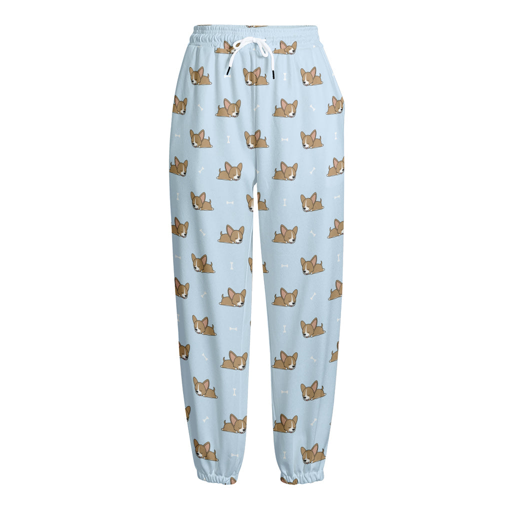 Sleeping Chihuahua Pattern Print Fleece Lined Knit Pants
