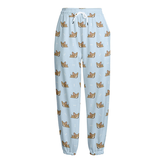 Sleeping Chihuahua Pattern Print Fleece Lined Knit Pants
